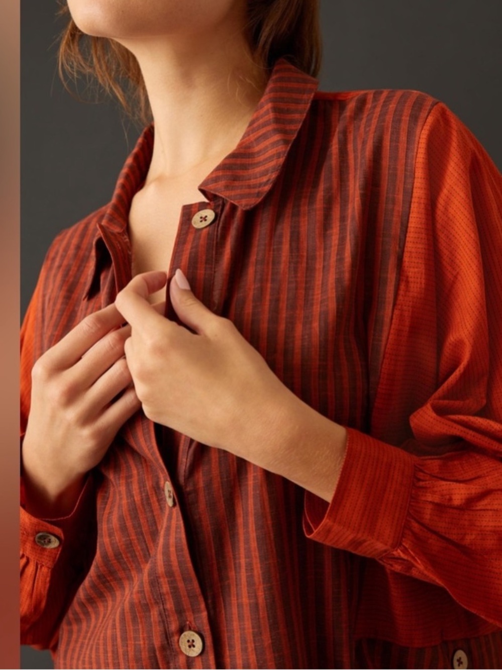 Anthropologie Oversized Loose Button Down Striped Shirt Size XXS - Picture 3 of 12